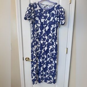 Boden Puff Sleeve Jersey Midi Dress Blue Ribbon Paisley Whirl US 16–18R